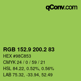 カラーコード: RGB 152.9 200.2 83 | qconv.com