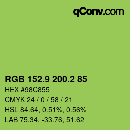 カラーコード: RGB 152.9 200.2 85 | qconv.com
