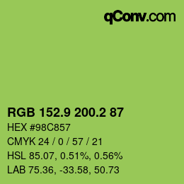 カラーコード: RGB 152.9 200.2 87 | qconv.com