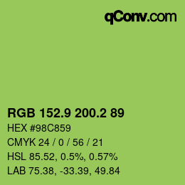 カラーコード: RGB 152.9 200.2 89 | qconv.com