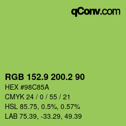 カラーコード: RGB 152.9 200.2 90 | qconv.com