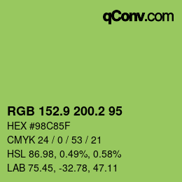 カラーコード: RGB 152.9 200.2 95 | qconv.com