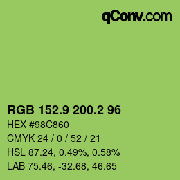 カラーコード: RGB 152.9 200.2 96 | qconv.com