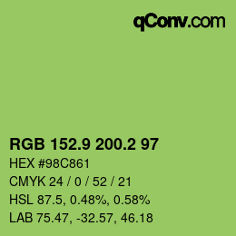 カラーコード: RGB 152.9 200.2 97 | qconv.com
