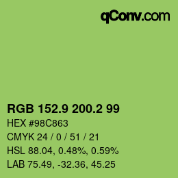 カラーコード: RGB 152.9 200.2 99 | qconv.com