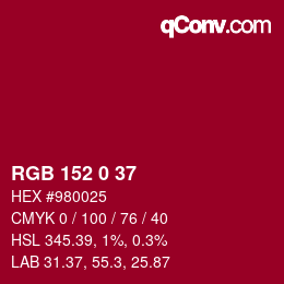 カラーコード: RGB 152 0 37 | qconv.com