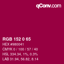 カラーコード: RGB 152 0 65 | qconv.com