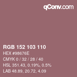 颜色代码: RGB 152 103 110 | qconv.com