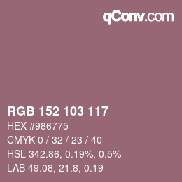 颜色代码: RGB 152 103 117 | qconv.com
