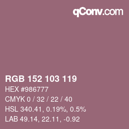 颜色代码: RGB 152 103 119 | qconv.com