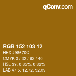 颜色代码: RGB 152 103 12 | qconv.com