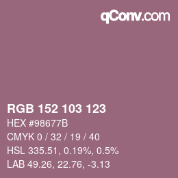 颜色代码: RGB 152 103 123 | qconv.com