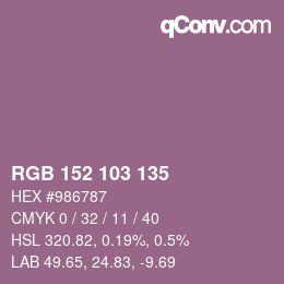 颜色代码: RGB 152 103 135 | qconv.com