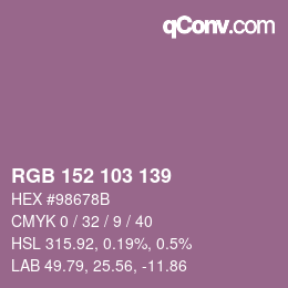 颜色代码: RGB 152 103 139 | qconv.com