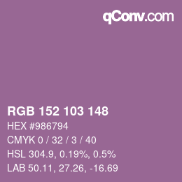 颜色代码: RGB 152 103 148 | qconv.com