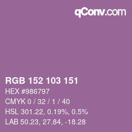 カラーコード: RGB 152 103 151 | qconv.com