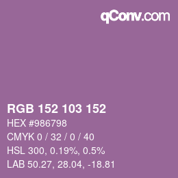 颜色代码: RGB 152 103 152 | qconv.com