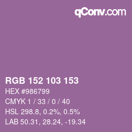 颜色代码: RGB 152 103 153 | qconv.com