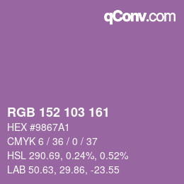 カラーコード: RGB 152 103 161 | qconv.com