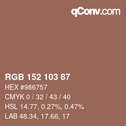 カラーコード: RGB 152 103 87 | qconv.com