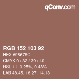 カラーコード: RGB 152 103 92 | qconv.com