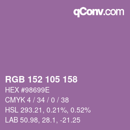 颜色代码: RGB 152 105 158 | qconv.com