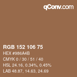 颜色代码: RGB 152 106 75 | qconv.com