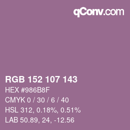 カラーコード: RGB 152 107 143 | qconv.com