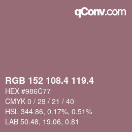 カラーコード: RGB 152 108.4 119.4 | qconv.com