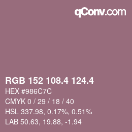 カラーコード: RGB 152 108.4 124.4 | qconv.com