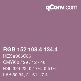 カラーコード: RGB 152 108.4 134.4 | qconv.com