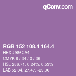 カラーコード: RGB 152 108.4 164.4 | qconv.com