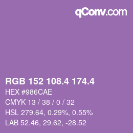 カラーコード: RGB 152 108.4 174.4 | qconv.com