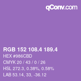 カラーコード: RGB 152 108.4 189.4 | qconv.com