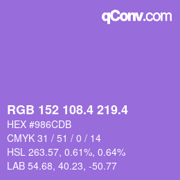 カラーコード: RGB 152 108.4 219.4 | qconv.com