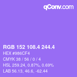 カラーコード: RGB 152 108.4 244.4 | qconv.com