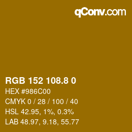 カラーコード: RGB 152 108.8 0 | qconv.com