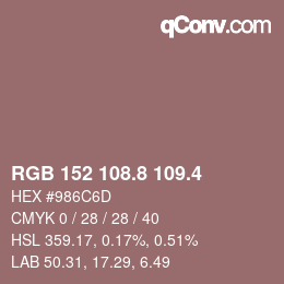 カラーコード: RGB 152 108.8 109.4 | qconv.com