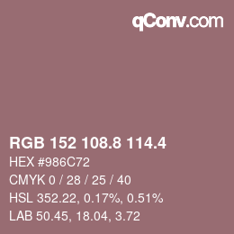 カラーコード: RGB 152 108.8 114.4 | qconv.com