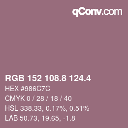 カラーコード: RGB 152 108.8 124.4 | qconv.com