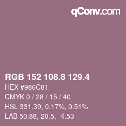 カラーコード: RGB 152 108.8 129.4 | qconv.com