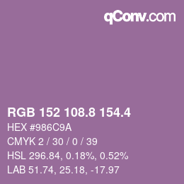 カラーコード: RGB 152 108.8 154.4 | qconv.com
