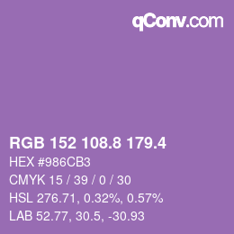 カラーコード: RGB 152 108.8 179.4 | qconv.com