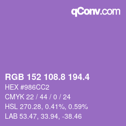 カラーコード: RGB 152 108.8 194.4 | qconv.com