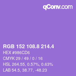カラーコード: RGB 152 108.8 214.4 | qconv.com