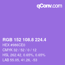 カラーコード: RGB 152 108.8 224.4 | qconv.com