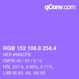 カラーコード: RGB 152 108.8 254.4 | qconv.com