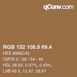 カラーコード: RGB 152 108.8 69.4 | qconv.com