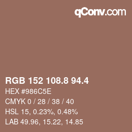 カラーコード: RGB 152 108.8 94.4 | qconv.com