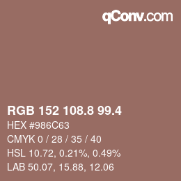 カラーコード: RGB 152 108.8 99.4 | qconv.com